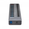 Logilink UA0388 - Hub USB 3.0 de 11 puertos (1 de carga rapida) con interruptor en cada puerto,Aluminio