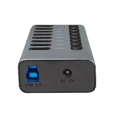 Logilink UA0387 - Hub USB 3.0 de 8 puertos (1 de carga rapida) con interruptor en cada puerto,Aluminio