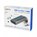 Logilink UA0387 - Hub USB 3.0 de 8 puertos (1 de carga rapida) con interruptor en cada puerto,Aluminio