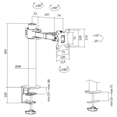 Logilink BP0104 - Soporte de Mesa, inclinación -35º/+35º, Giratorio -90º/+90º, Rotación -180º/180º, 17-32''