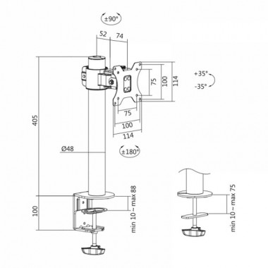 Logilink BP0103 - Soporte de Mesa, brazo corto, inclinación -35º/+35º, Giratorio -90º/+90º, Rotación -180º/180º, 17-32''