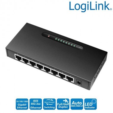 Switch Gigabit de 8 puertos 10/100/1000 Sobremesa Metalico Logilink NS0111
