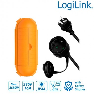 Logilink LPS239 - 3m Cable Alargo Alimentación Schuko Negro con caja de protección