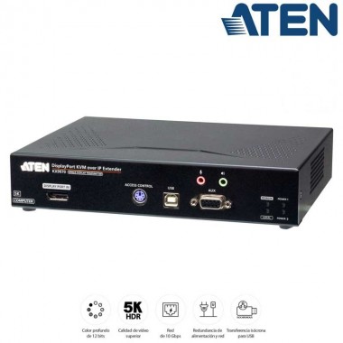 Aten KX9970T - Transmisor KVM USB-DisplayPort 5K con transferencia isócrona USB sobre LAN