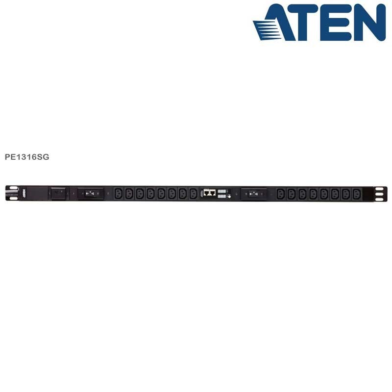 Aten PE1316SG - PDU 0U 16 Tomas C13, pantalla LCD de corriente y voltaje, protección sobretensión, 32A