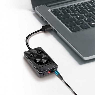  Logilink UA0397 - Adaptador de audio USB 2.0 con control de volumen, 3x 3,5 mm/F, negro