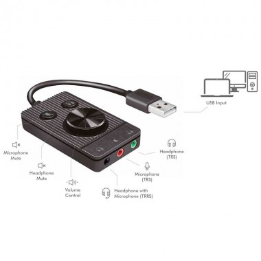  Logilink UA0397 - Adaptador de audio USB 2.0 con control de volumen, 3x 3,5 mm/F, negro