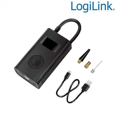 Compresor de aire portátil con linterna LED, Power Bank Logilink PA0265