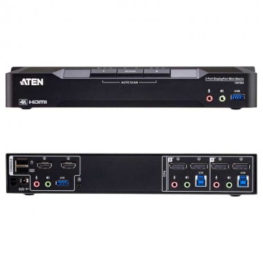 Aten CM1942 - Conmutador KVM Boundless Switching Mini-Matrix dual DisplayPort 4K de 2 puertos
