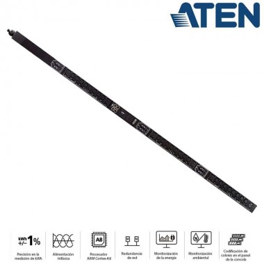 PDU inteligente trifásica de 24 Tomas C3 y 6 C19, 0U con conexión en cascada, 16A Aten PG98230G