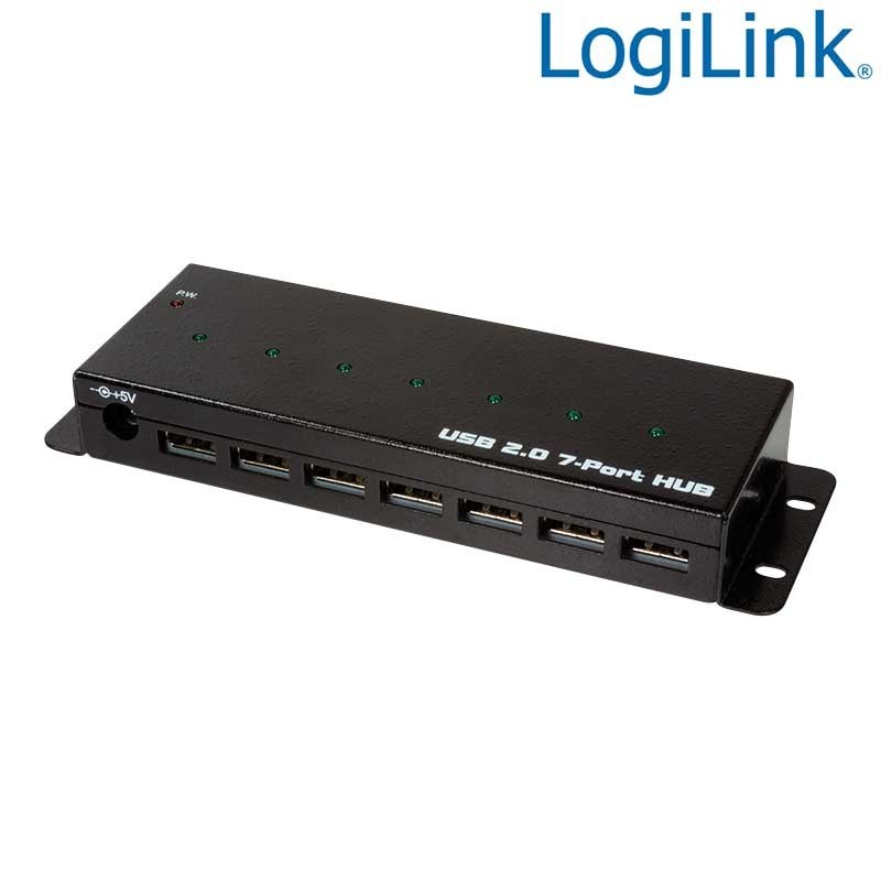 Logilink UA0318 - Hub USB 2.0 de 7 Puertos, Nivel industrial, Metálico