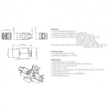 Logilink NK4019 - Conector Hembra RJ45 STP Cat.6A Keystone 180º, Sin Herramientas, Slim