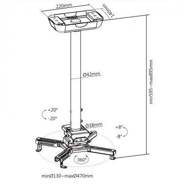 Logilink BP0157 - Soporte de Techo para Video Proyector, 35Kg, 595-895mm, Blanco