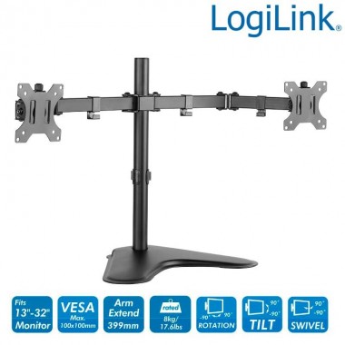 Soporte Dual de Mesa, Inclinación -45º/+45º, Giratorio 90º, Rotación 360º, 13-32''