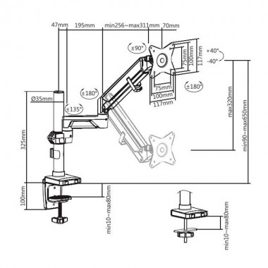 BP0087 - Soporte de Mesa con poste,muelle de gaz para pantalla plana y curvada de 17 a 32''