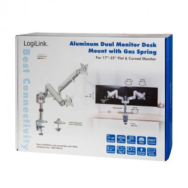 BP0089 -Soporte Doble de Mesa con poste,muelle de gaz para pantallas planas y curvadas de 17 a 32''