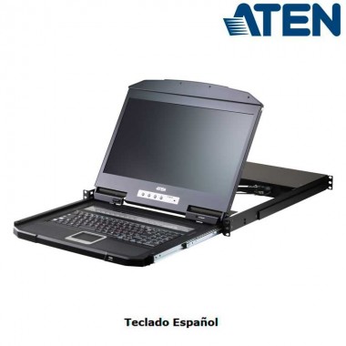 KVM LCD 18,5" de 8 puertos VGA, Corta Profundidad 1U Teclado Español Aten CL3108NX