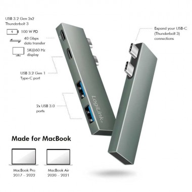 Logilink UA0399 -Docking station USB-C 3.2 Gen 2X2 a 1 USB C -1 USB C DP-2 USB 3.0