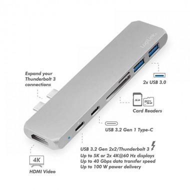 Logilink UA0302 - Docking station USB-C 3.2 Gen 2X2 a HDMI 4K-SD -MicroSD-2 USB C -2 USB A 3.0