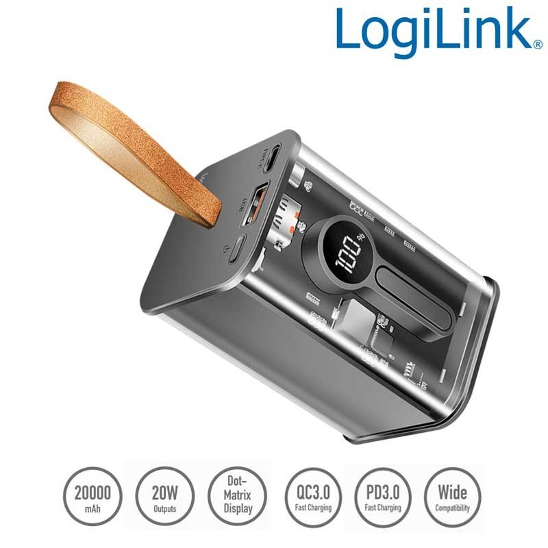 LogiLink Batterie externe, 10.000 mAh, 2x USB-A, 1x USB-C