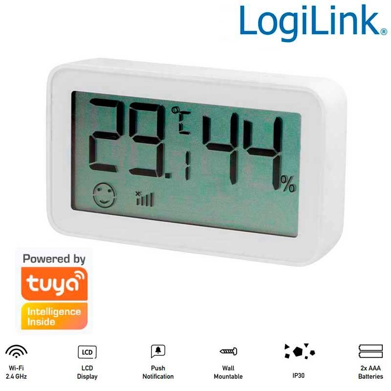 Logilink SH0115 - Termohigrómetro inteligente Wi-Fi, compatible con Tuya     