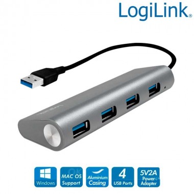 Logilink UA0307 - Hub USB 3.0 de 4 puertos tipo A, Aluminio, Gris