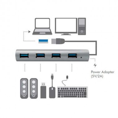 Logilink UA0307 - Hub USB 3.0 de 4 puertos tipo A, Aluminio, Gris