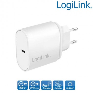 Logilink PA0261 - Cargador USB de Pared 1 USB-C PD, 20W, Blanco