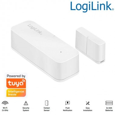 Logilink SH0108 - Sensor de puerta y ventana inteligente Wi-Fi, compatible con Tuya