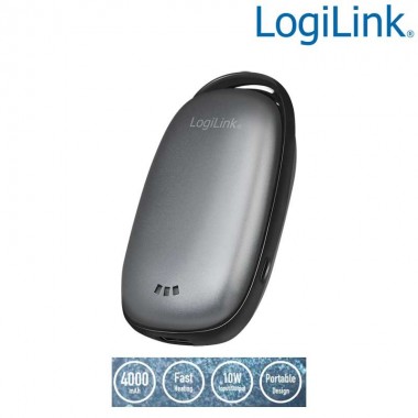 Logilink PA0264 - Power bank 4000 mAh, 1x USB-A, calentador de manos, gris metalizado