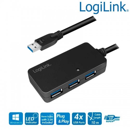 Logilink UA0262 - 10m Cable Amplificador USB 3.0, 5 Gbps de 4 Puertos