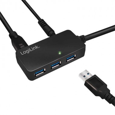 Logilink UA0262 - 10m Cable Amplificador USB 3.0, 5 Gbps de 4 Puertos