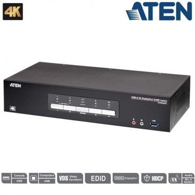 Aten CS1924ATC - KVM de 4 Puertos USB 3.0 DisplayPort 1.2, 4K con Audio para ATC