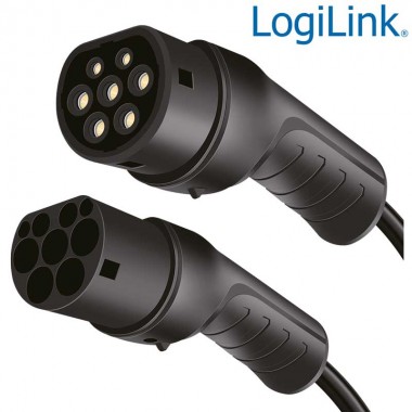 Logilink EVC0121 - 5m Cable de carga para vehículos eléctricos, tipo 2, trifásico, 32 A, 22 kW, con bolsa