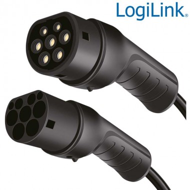 Logilink EVC0122 - 7,5m Cable de carga para vehículos eléctricos, tipo 2, trifásico, 32 A, 22 kW, con bolsa
