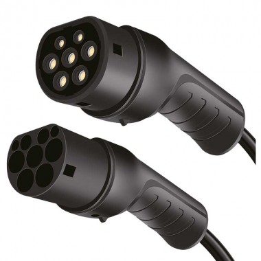 Logilink EVC0127 - 5m Cable Espiral de carga para vehículos eléctricos, tipo 2, trifásico, 32 A, 22 kW, con bolsa