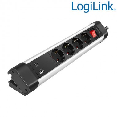 Logilink LPS278U - Regleta de alimentación de 4 tomas con interruptor y 2 USB