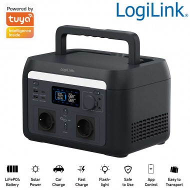 Logilink PPS0600 - Estación eléctrica portátil, 600W, batería LiFePO4, negra