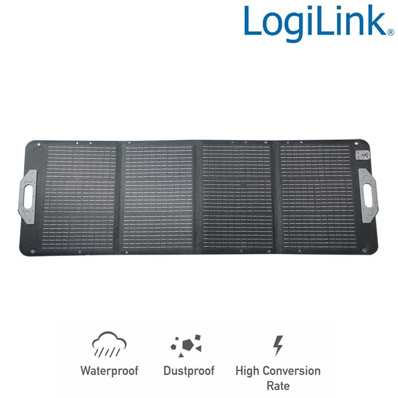 Logilink PVP0100 - Panel solar plegable,autónomo, 128,5 x 60 x 0,2cm, 100 W, IP67, negro