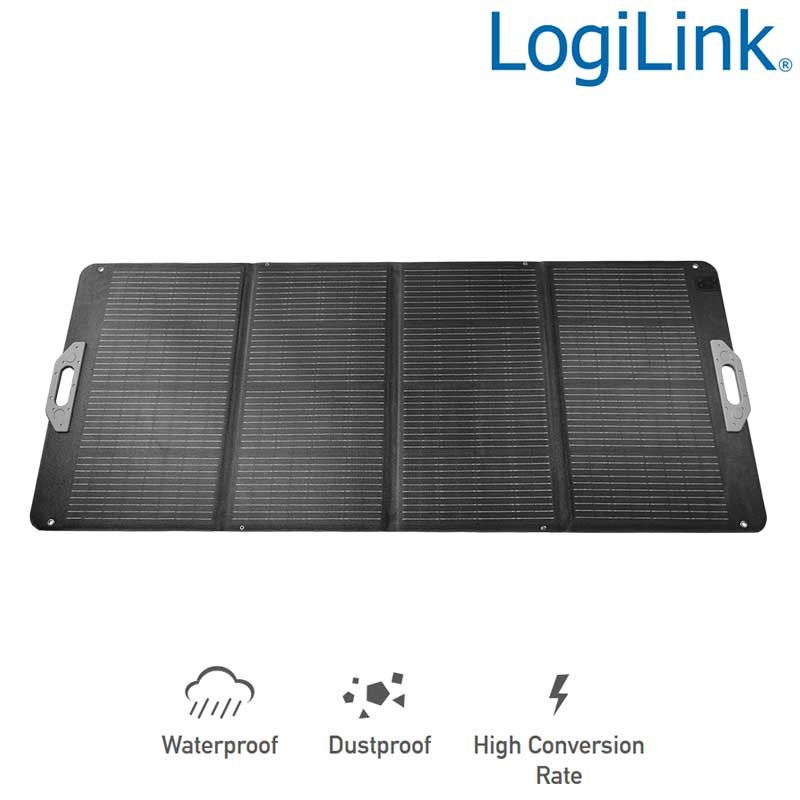 Logilink PVP0200 - Panel solar plegable,autónomo, 229,7 x 54 x 0,2cm, 200 W, IP67, negro