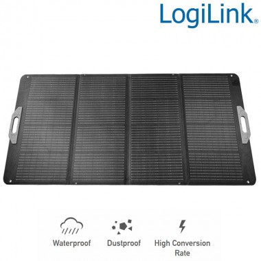 Logilink PVP0400 - Panel solar plegable,autónomo, 372,4 x 70 x 0,4cm, 400 W, IP67, negro