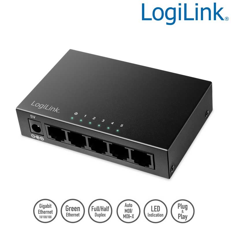 Logilink NS0116 - Switch Gigabit de 5 puertos 10/100/1000 Sobremesa Metalico Logilink NS0116 - Switch Gigabit de 5 puertos 10/100/1000 Sobremesa Metalico