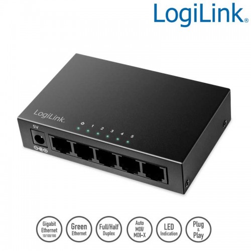 Logilink NS0116 - Switch Gigabit de 5 puertos 10/100/1000 Sobremesa Metalico
