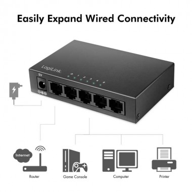 Logilink NS0116 - Switch Gigabit de 5 puertos 10/100/1000 Sobremesa Metalico