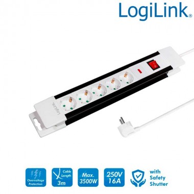 Logilink LPS211 - Regleta de alimentación de 5 tomas con protección contra sobretensión