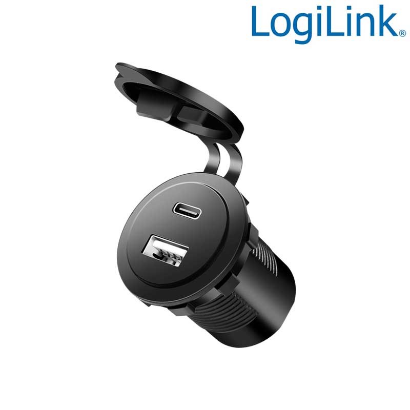 Logilink PA0330 - Conector de carga USB-C y USB A 60W para instalación fija de coche