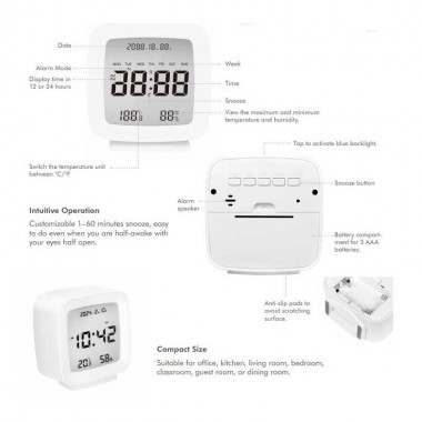 Logilink SC0120  Reloj Despertador Digital, Temperatura, Humedad, función de repetición, Blanco