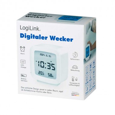 Logilink SC0120  Reloj Despertador Digital, Temperatura, Humedad, función de repetición, Blanco
