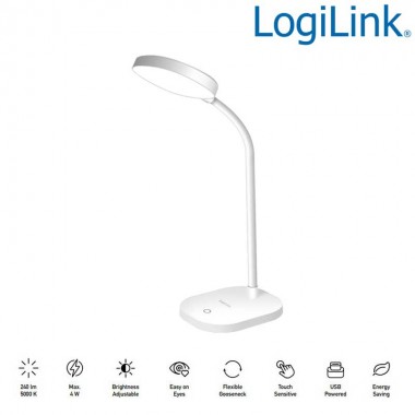 Logilink LED017 - Lámpara LED, 5000K, 240lm, 360°, Flexible, Control Táctil