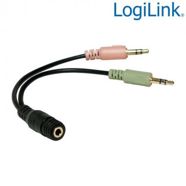 Logilink CA0020 - 15cm Cable Adaptador Jack 3,5 H (4pin) 2 Jack 3,5 M | Marlex Conexion